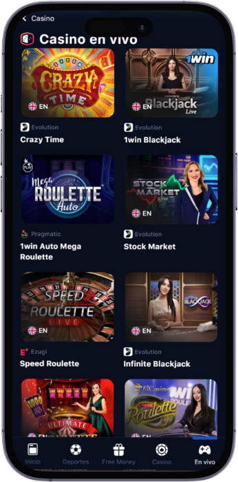 Capture d'écran de 1win live casino
